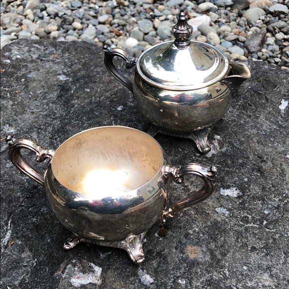 Silver Plated Sugar Creamer Set Tea Coffee Vintage - Picture 3 of 8